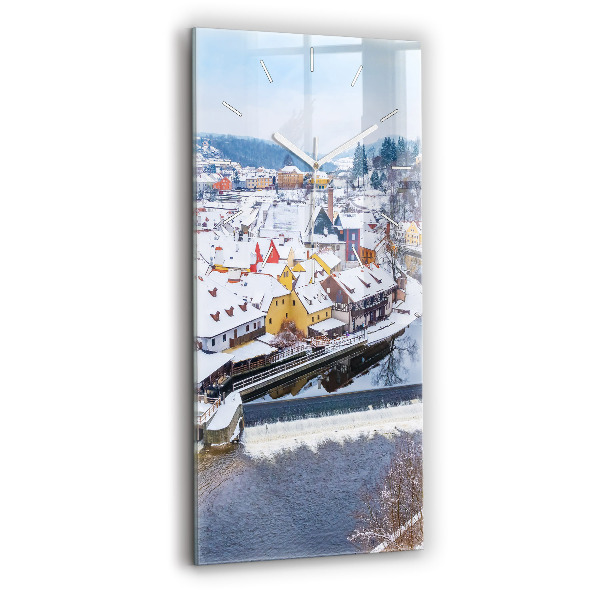 Vertical wall clock Panorama of the city in winter