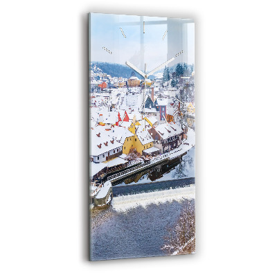 Vertical wall clock Panorama of the city in winter