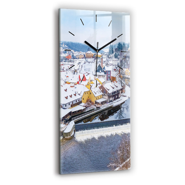 Vertical wall clock Panorama of the city in winter