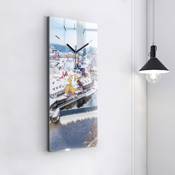 Vertical wall clock Panorama of the city in winter