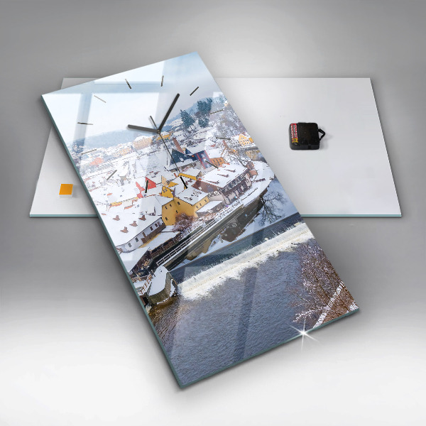 Vertical wall clock Panorama of the city in winter