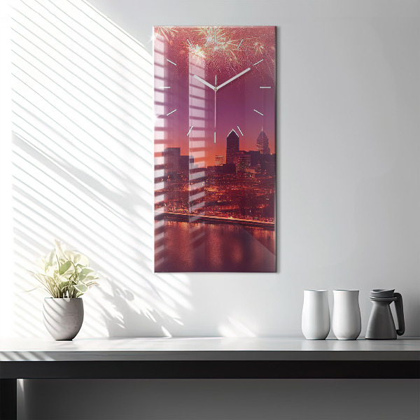 Vertical wall clock Philadelphia City at Night