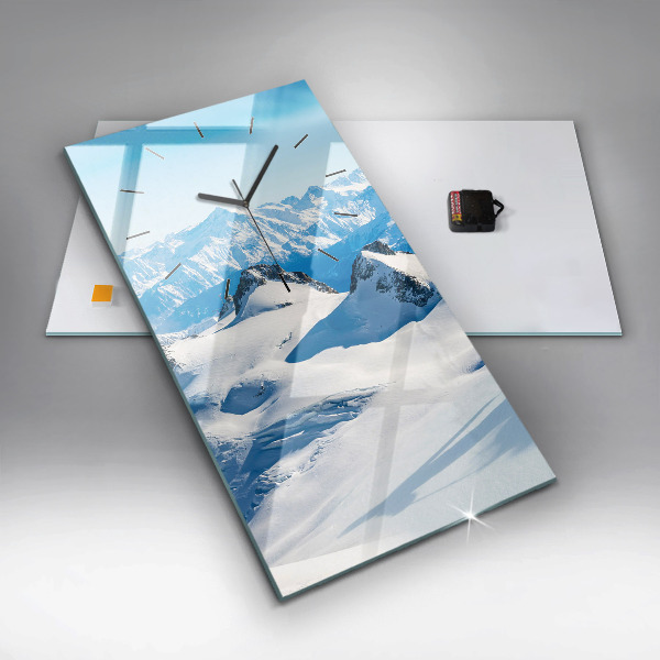 Vertical wall clock Skier in the Alps
