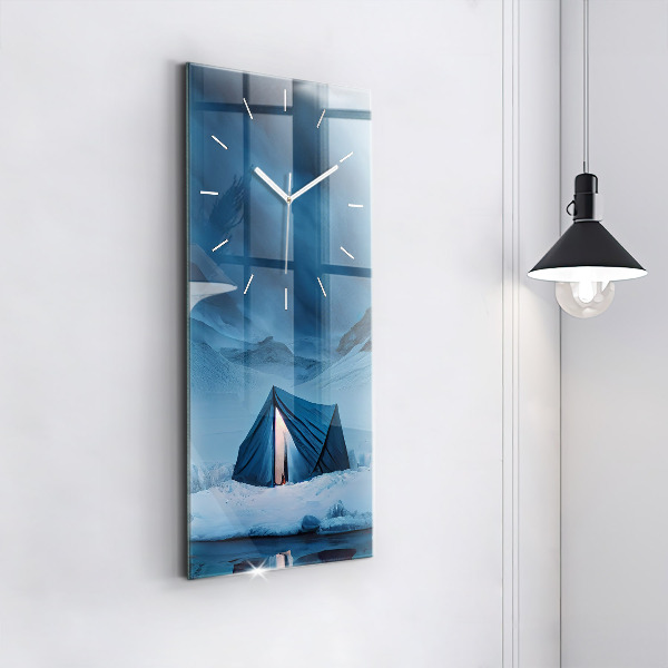 Vertical wall clock Tent in the mountains of Iceland