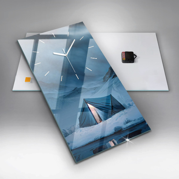 Vertical wall clock Tent in the mountains of Iceland