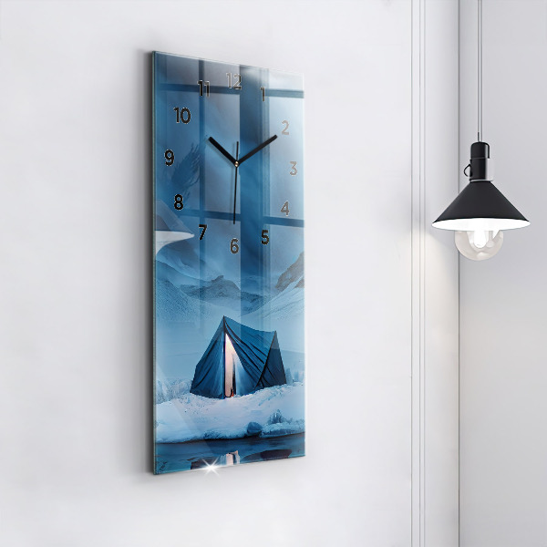 Vertical wall clock Tent in the mountains of Iceland