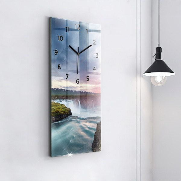 Vertical wall clock Landscape with a waterfall