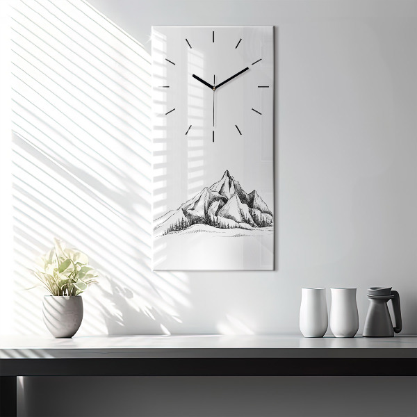 Vertical wall clock Drawn mountains