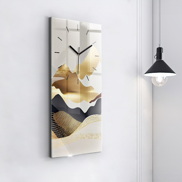 Vertical wall clock Abstract golden mountains