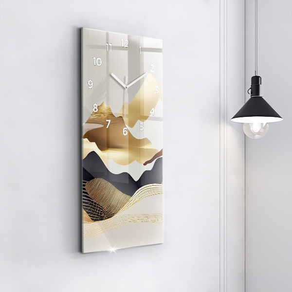 Vertical wall clock Abstract golden mountains