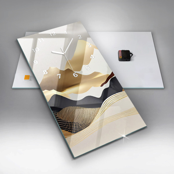 Vertical wall clock Abstract golden mountains