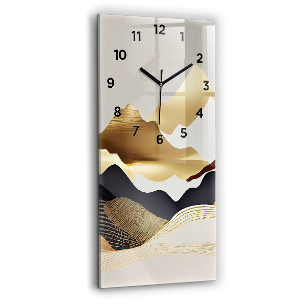 Vertical wall clock Abstract golden mountains