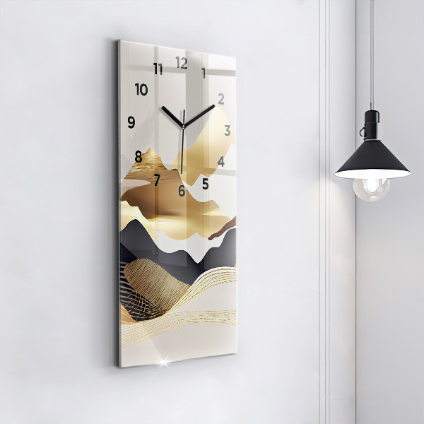 Vertical wall clock Abstract golden mountains