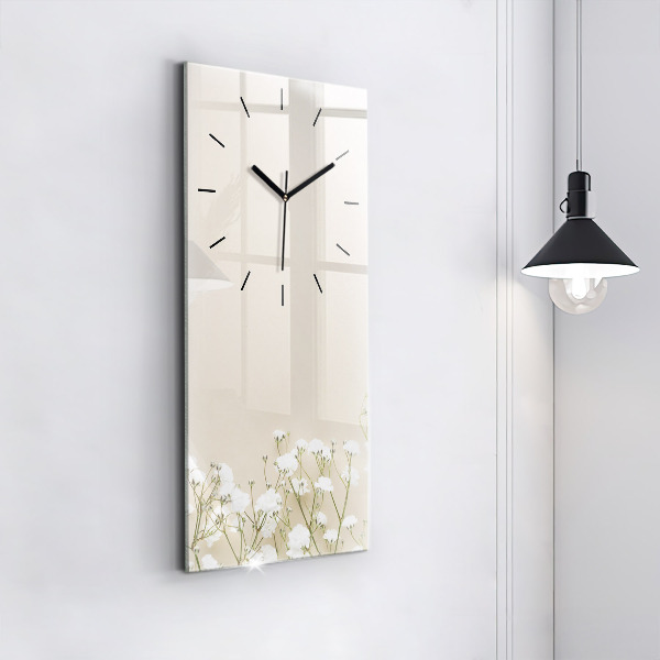 Vertical wall clock Blooming gypsophila flowers