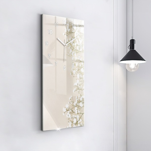 Vertical wall clock Blooming gypsophila flowers