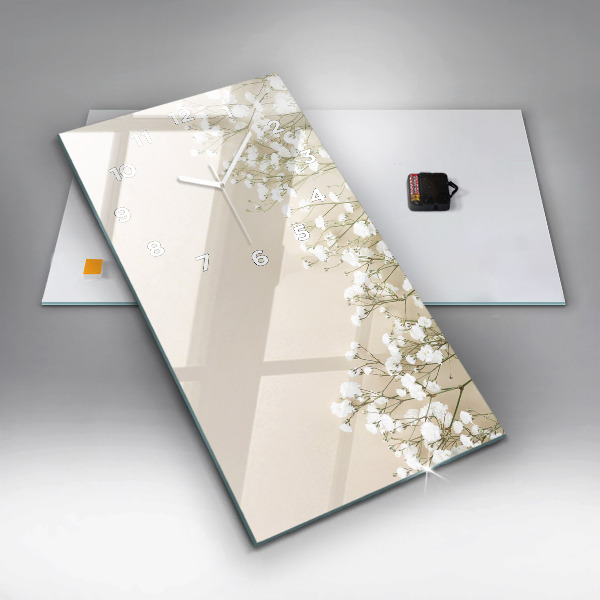 Vertical wall clock Blooming gypsophila flowers