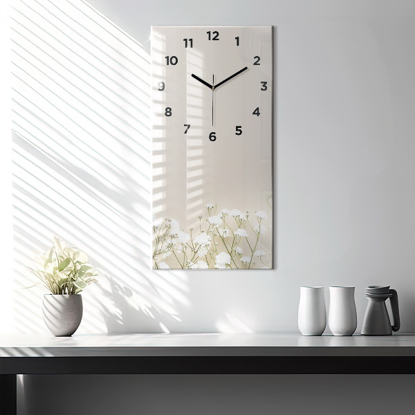 Vertical wall clock Blooming gypsophila flowers