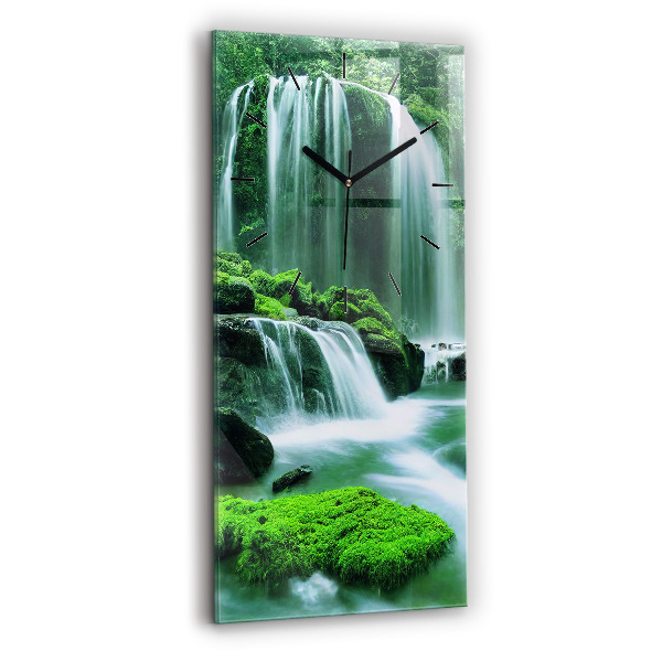 Vertical wall clock Waterfall among the moss