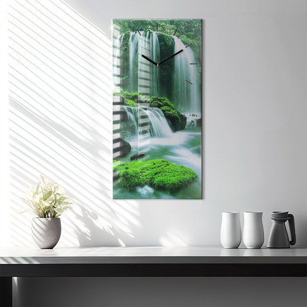 Vertical wall clock Waterfall among the moss