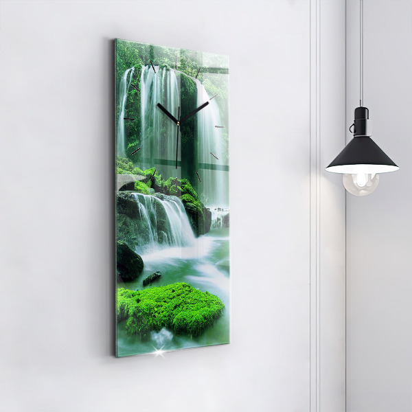 Vertical wall clock Waterfall among the moss