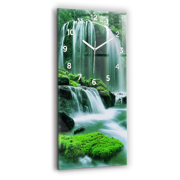 Vertical wall clock Waterfall among the moss