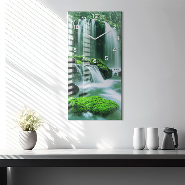 Vertical wall clock Waterfall among the moss
