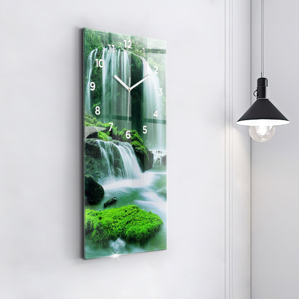 Vertical wall clock Waterfall among the moss