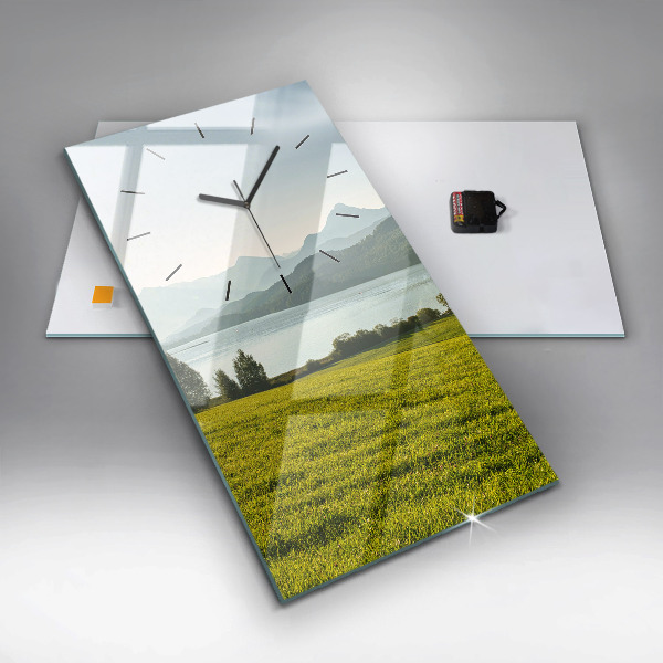 Vertical wall clock Mountains and field
