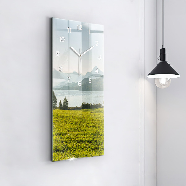 Vertical wall clock Mountains and field