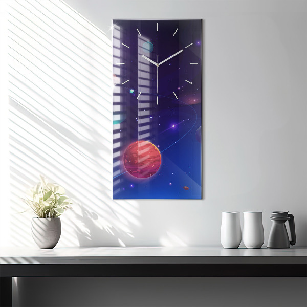 Vertical wall clock Planets galaxy