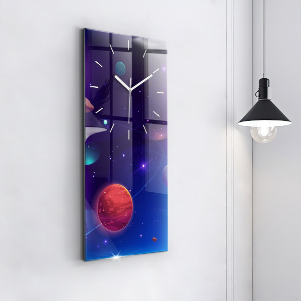 Vertical wall clock Planets galaxy