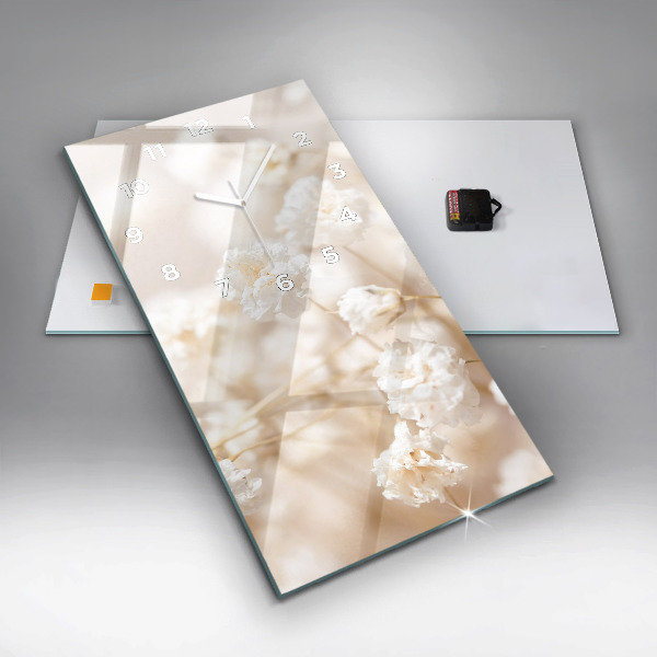 Vertical wall clock Small white flowers