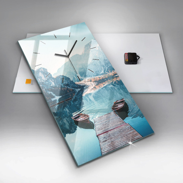 Vertical wall clock Boats on the lake