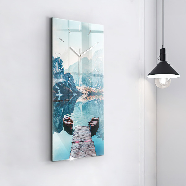 Vertical wall clock Boats on the lake