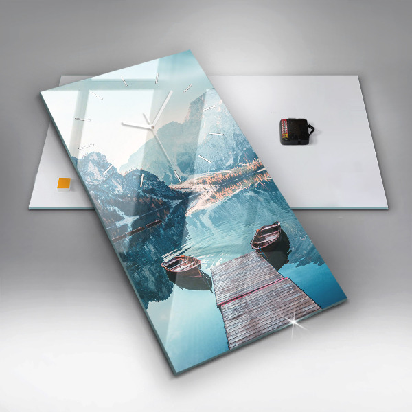 Vertical wall clock Boats on the lake