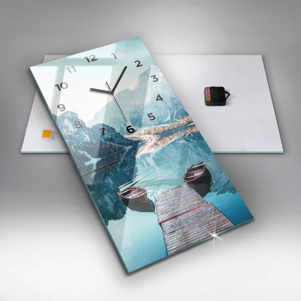 Vertical wall clock Boats on the lake