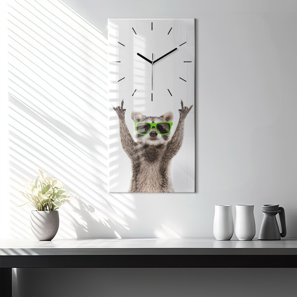 Vertical wall clock Raccoon with glasses