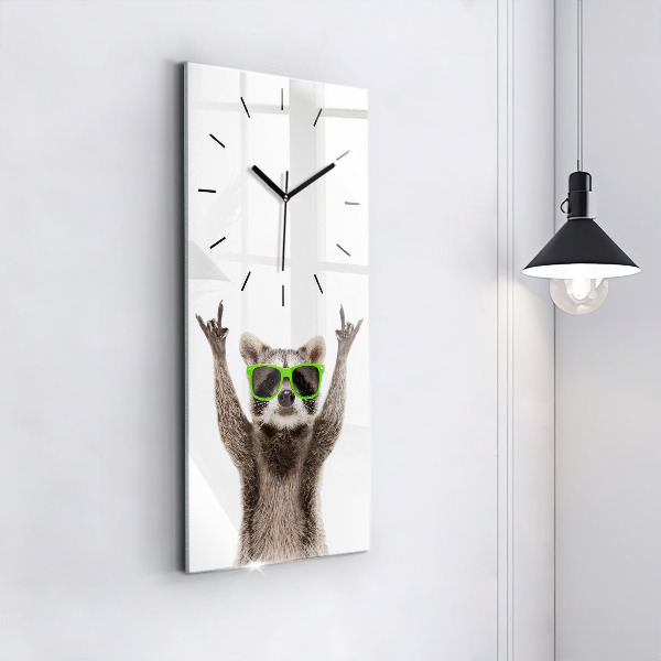 Vertical wall clock Raccoon with glasses