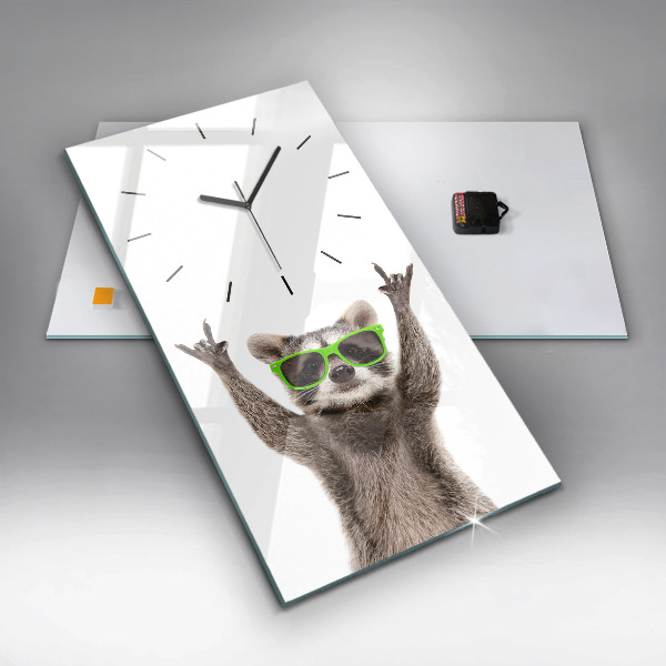 Vertical wall clock Raccoon with glasses