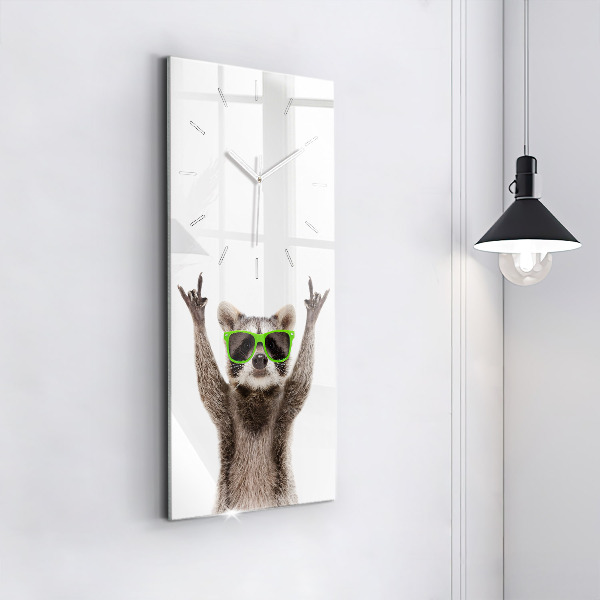 Vertical wall clock Raccoon with glasses