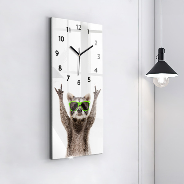 Vertical wall clock Raccoon with glasses
