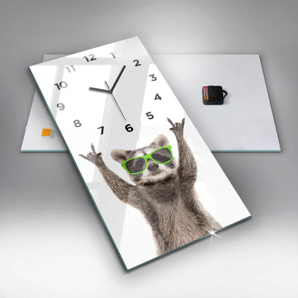 Vertical wall clock Raccoon with glasses