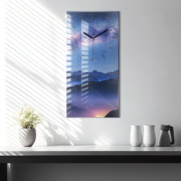 Vertical wall clock Milky Way and Mountains