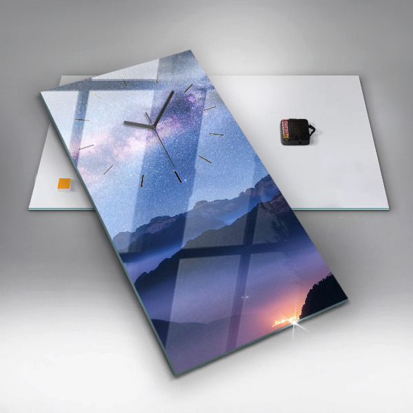 Vertical wall clock Milky Way and Mountains