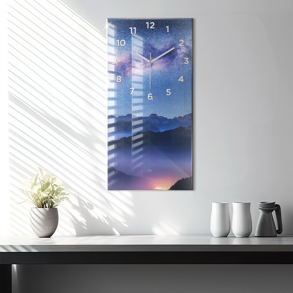 Vertical wall clock Milky Way and Mountains