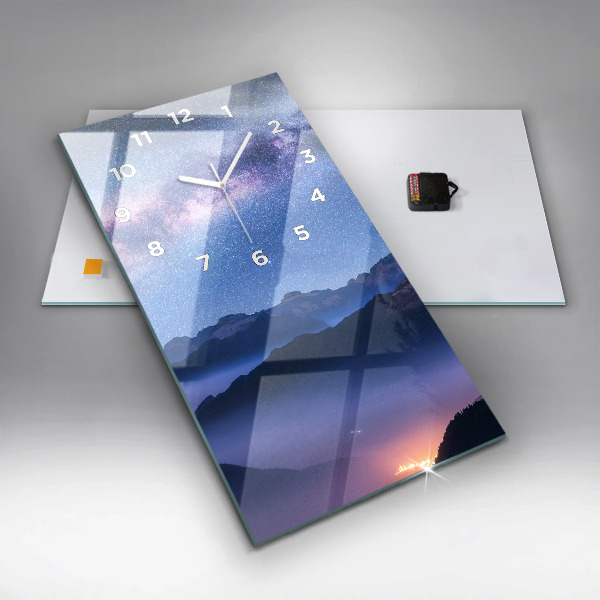 Vertical wall clock Milky Way and Mountains