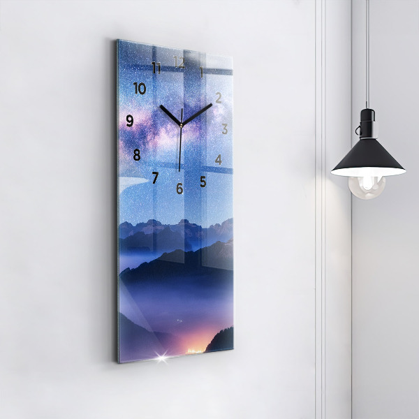 Vertical wall clock Milky Way and Mountains