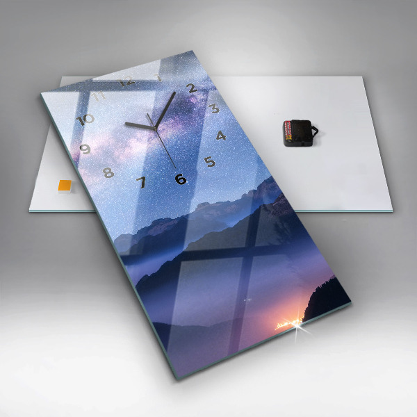 Vertical wall clock Milky Way and Mountains
