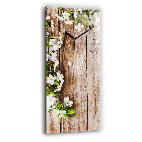 Vertical wall clock Flowers on wood