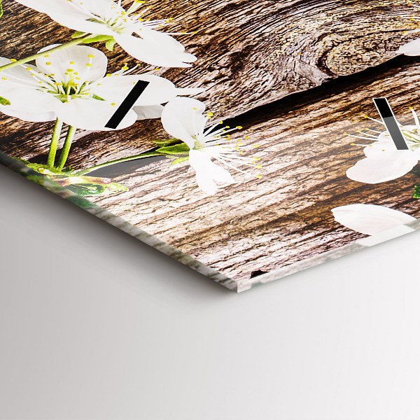 Vertical wall clock Flowers on wood